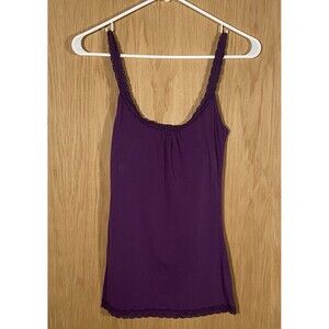 Vintage Y2K Lace Trim Cami Purple Tank Top Energie Built In Shelf Bra Sz Small